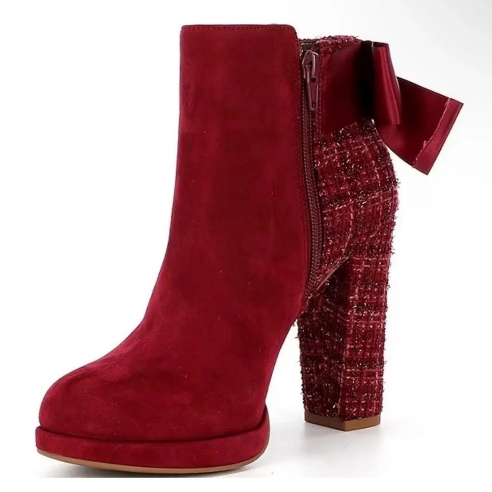 NEW Copper Key “Curtsey” Red Suede Tweed Booties NWT women size 6.5